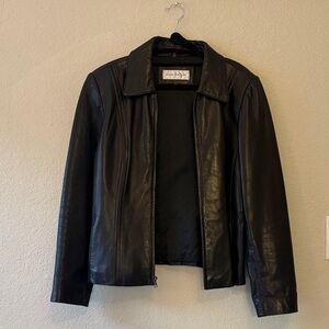 Vintage Black Leather Zip-Front Jacket